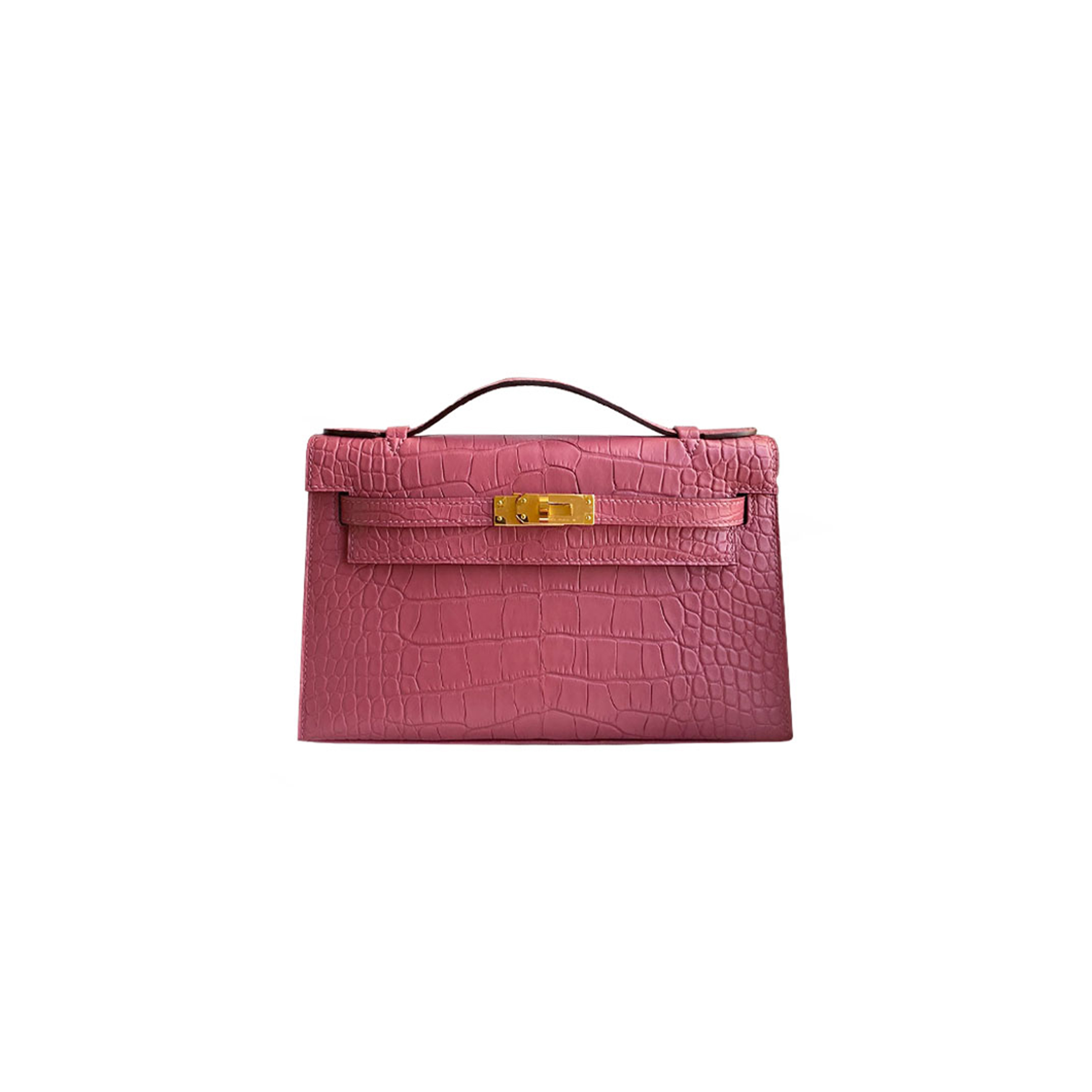 H**mes master mini kelly pochette matte rosewood pink gold buckle (22*14*7cm)